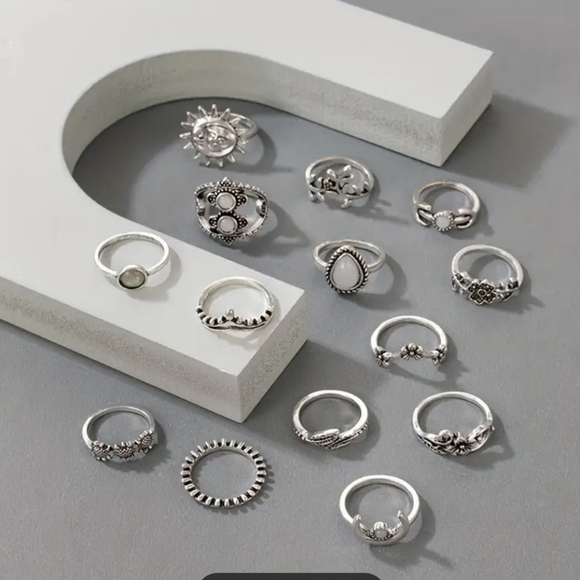 NEW set of 14 boho style stacking rings Great stocking stuffer! - Picture 5 of 6